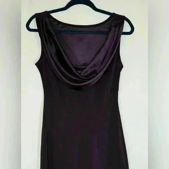 Vintage Jones New York Evening Vegan Silk Satin Y2K Midi Dress Eggplant Size 10P - Picture 5 of 11
